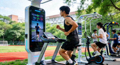 大学校园内学生在智能体育设施上进行锻炼